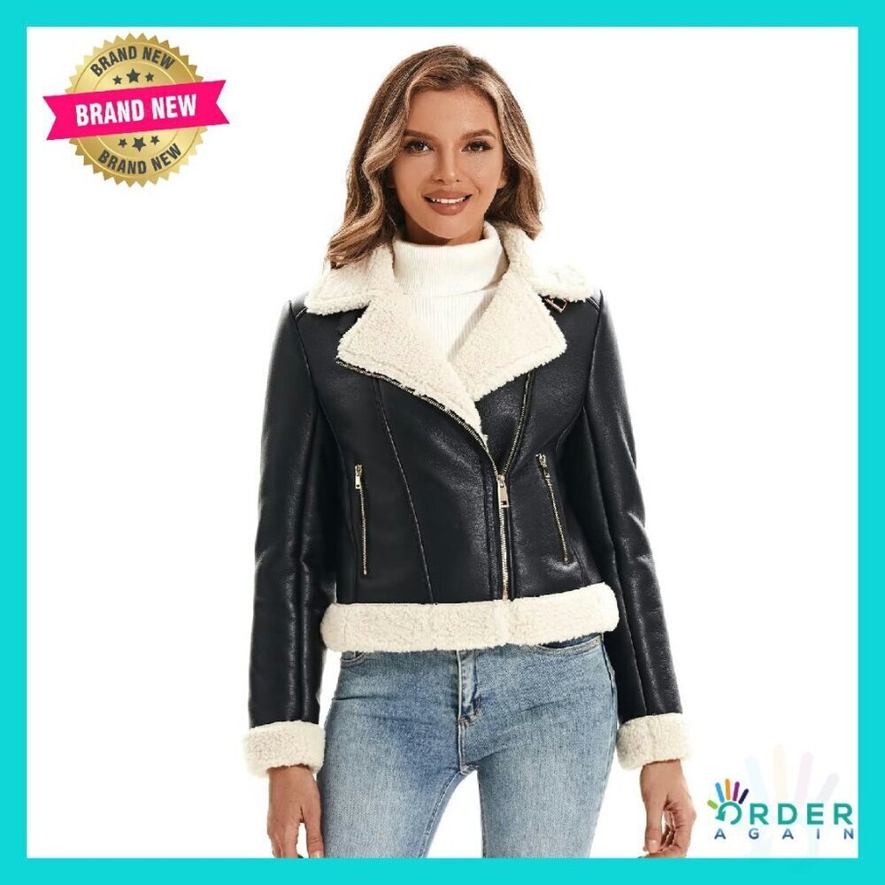 Faux Shearing Moto Jacket Thick Fur Lined Cropped Chic Winter Coat